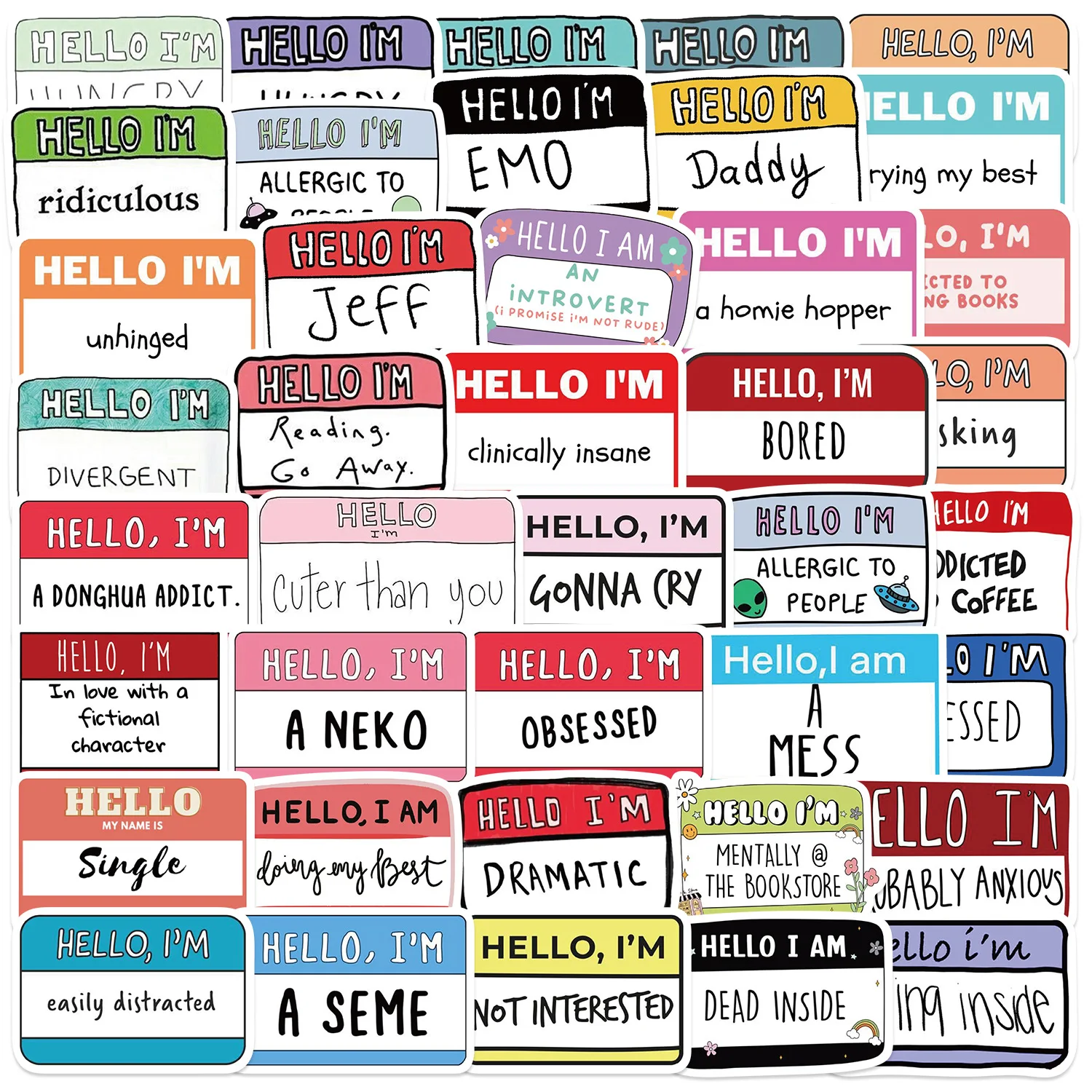 

50 шт., наклейки «Hello I'm», наклейки «Hello I Am», «сделай сам», скрапбукинг, телефон, чемодан, скейтборд, декоративные водонепроницаемые наклейки