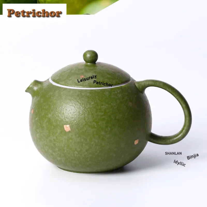170ml Gold Sprinkled Orange Green Teapot Retro Tea Infuser Pot Household Tea Brewing Kettle with Ball Hole Oolong Tea Cha Gift