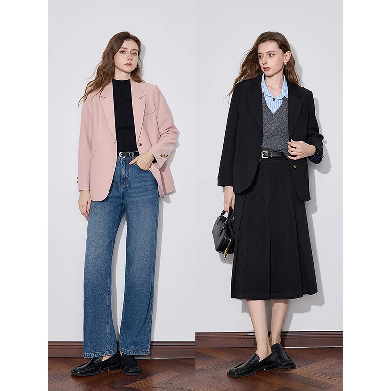 Blazer à manches longues et col châle cranté pour femme, 2 boutons, veste d'hiver, manteau d'automne, tenue, nouveau, 2024, 03