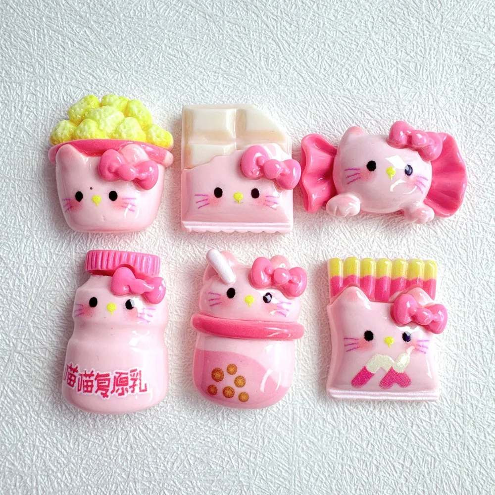 5pcs Pink food, play, cat, chocolate, cream, cartoon resin flatback cabochon diy crafts materials kid handmade jewelry charms