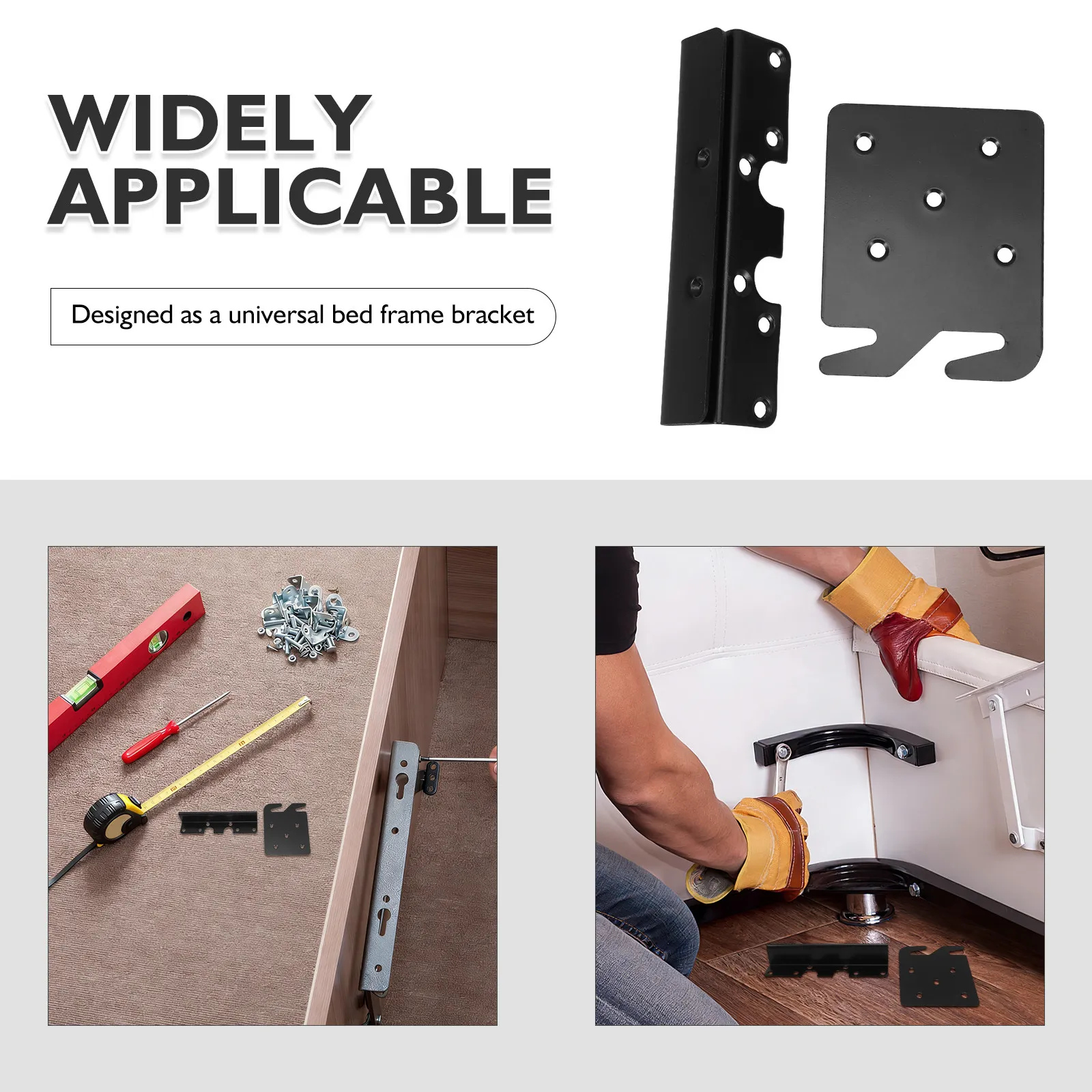 Heavy Duty Bed Frame Hook Brackets Set – Double Slot Metal Rail Plates for Wooden Bed Frames