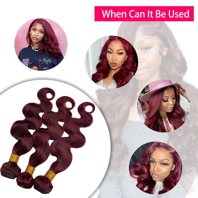 Ridisi 99j Burgundy Body Wave Human Hair Bundles Brazilian Wavy 3/4 Bundles Human Hair Colored Wind Red Hair Bundles image 4