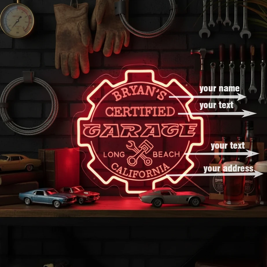 

Неоновая вывеска для гаража на заказ, персонализированные светящиеся вывески в виде пещеры, подарок для папы, рождественские подарки, декор для гаража, бара, мастерская, знак автомобиля
