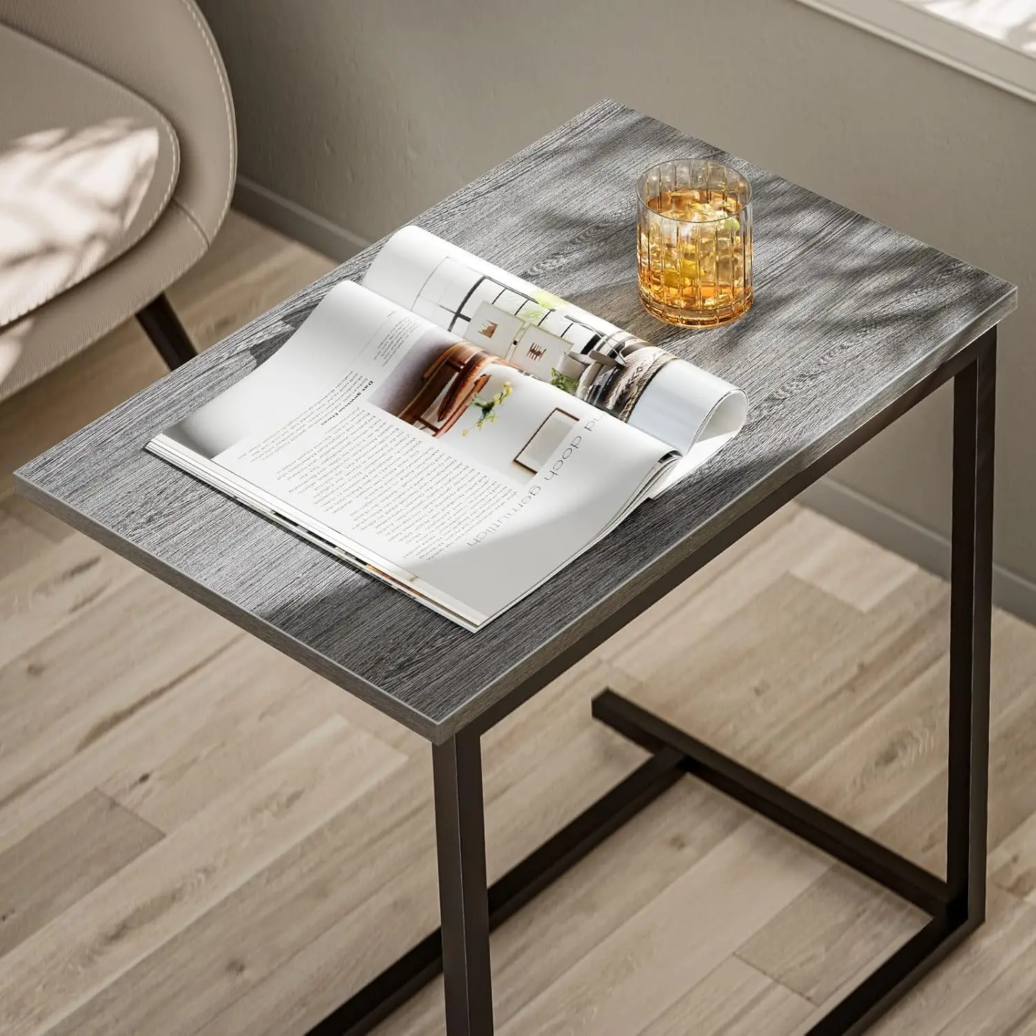 C Shaped End Table 27 Inches High, Side Table for Couch Slide Under, Sofa Side Table for Living Room