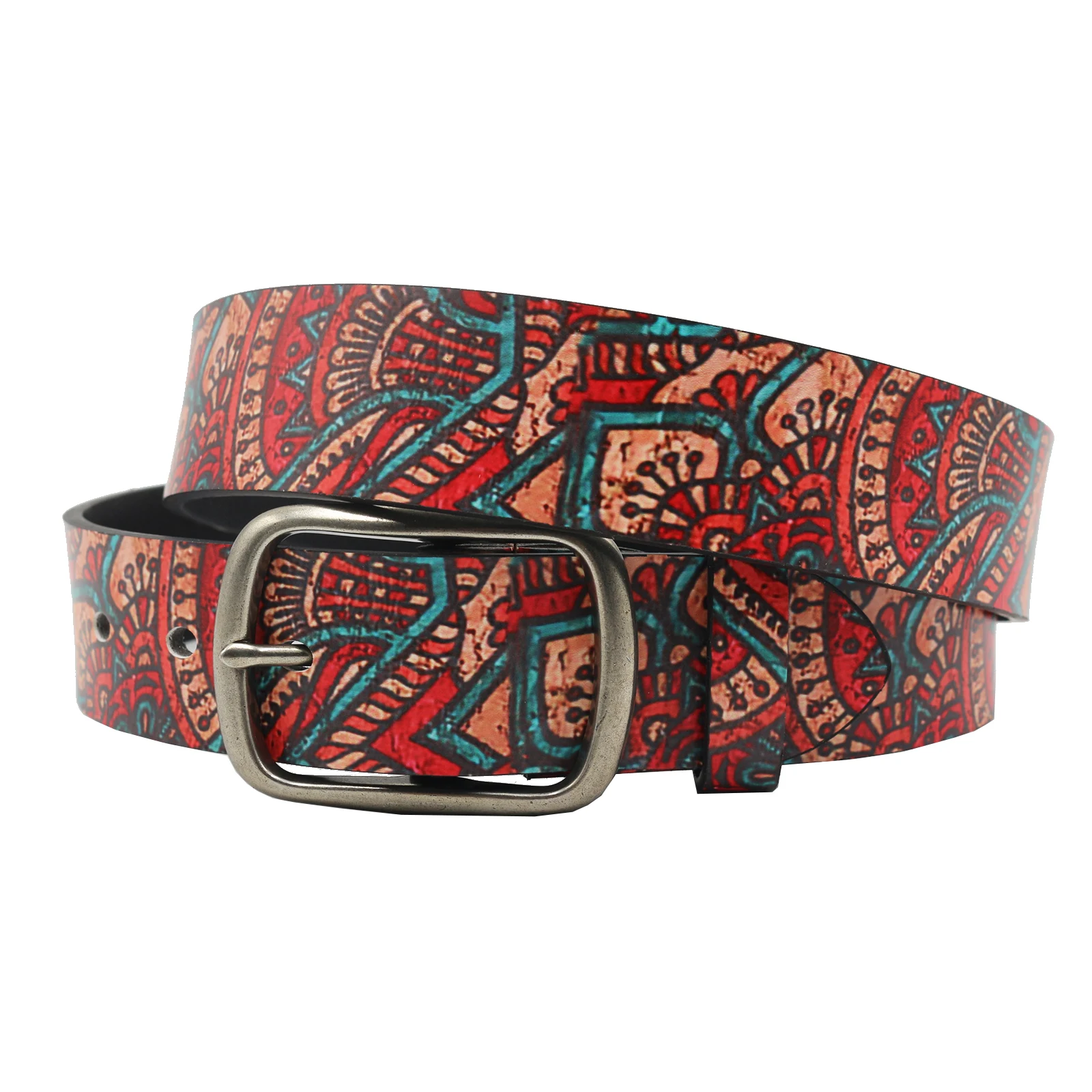 New PU leather material printed red and blue graffiti painting women's Classical style youth unisex belt Retro fashion China