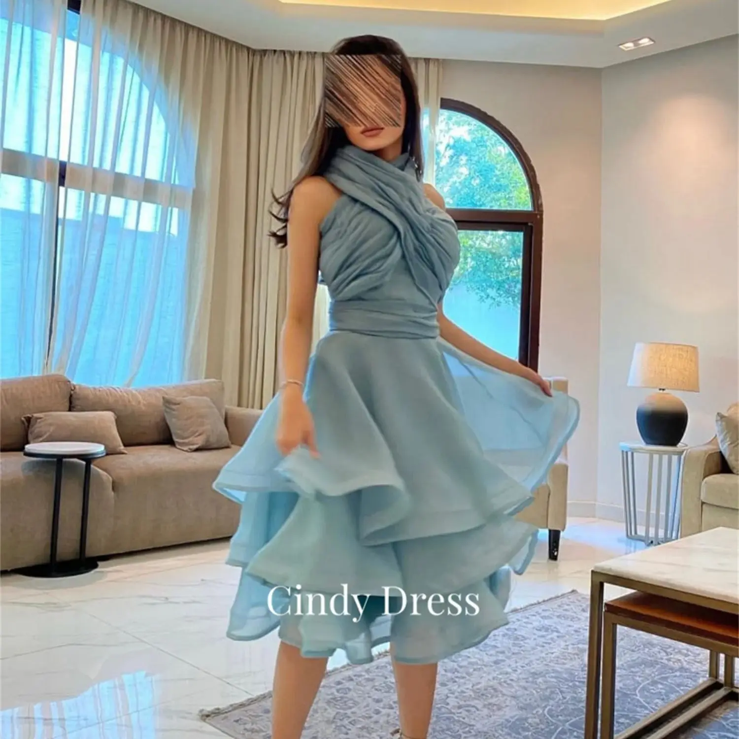 Layered Female Dress Dubai Luxury Evening Cross Elegant Party Women Customized Blue-green Mesh Luxurious Women\'s Dresses Tutu