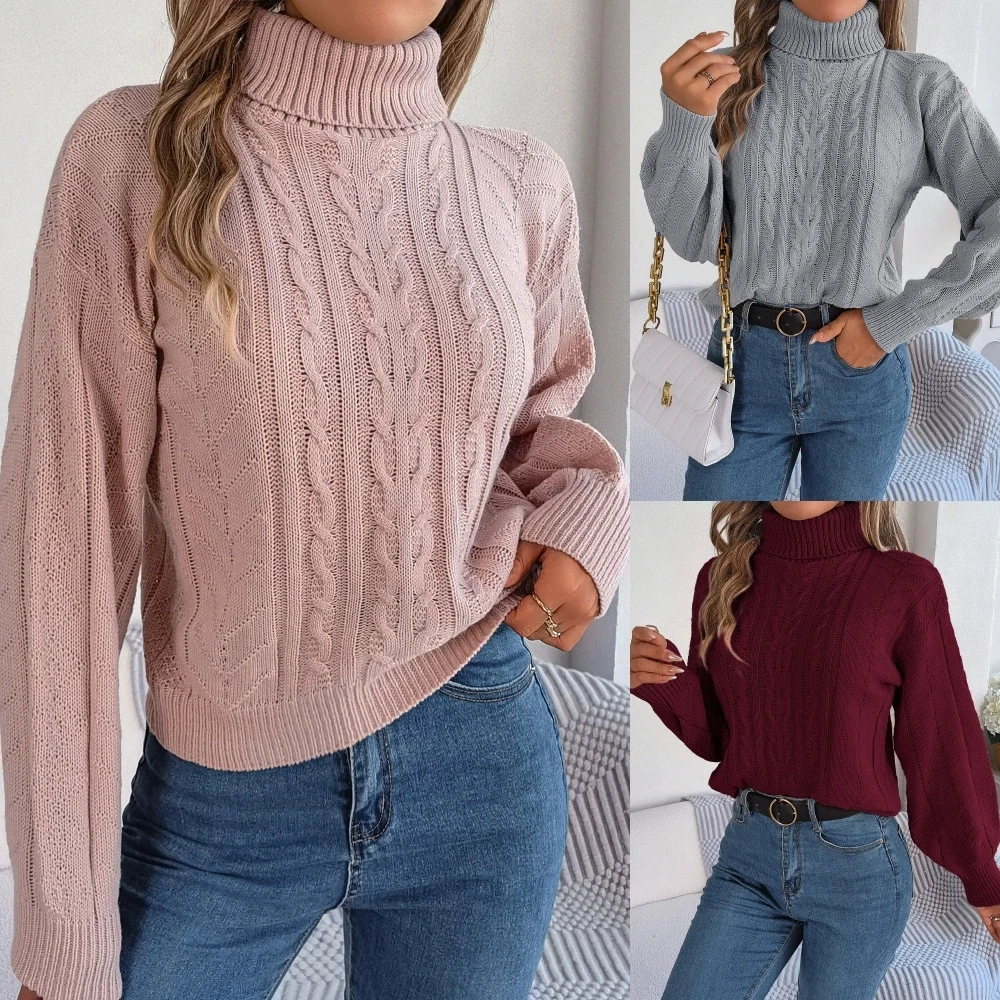 

Women Turtleneck Thermal Sweater Long Sleeve Stripe Knit Warm Jumpers Office Casual Sweater For Women Fall Winter