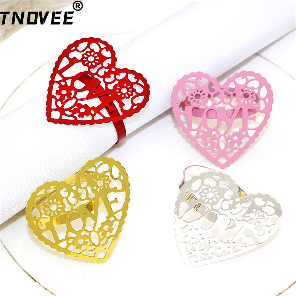 

6Pcs Wedding Decorations Heart Shape Napkin Rings Holder for Wedding Birthday Valentine's Day Thanksgiving Table Decor ERW05