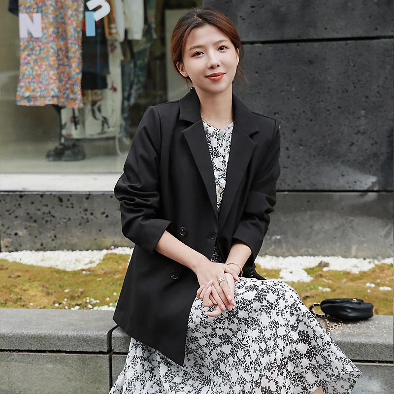 Casaco longo mulher blazer feminino de duas camadas praia barra resistente ao desgaste treliça estiramento camada frente popular sazonal macio jovem