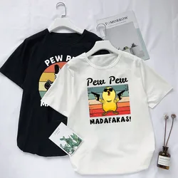 Pew Pew Madafakas Tshirt Duck Gangster with Gun Kawaii Cartoon Print Tops Women Men Oversized T-shirt Men's Clothing Camisetas