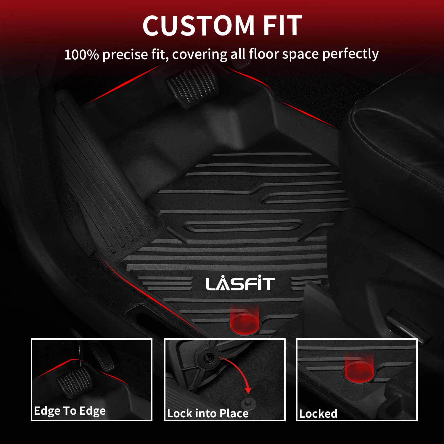 LASFIT Floor Mats fit for Ford Edge 2015-2024 1st & 2nd Row TPE Material Custom All Weather Floor Liners