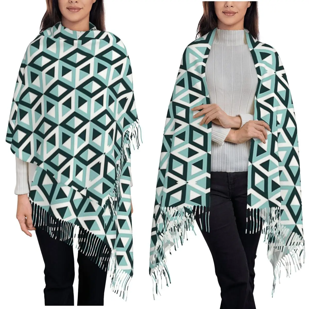 

Diamond Shaped Geometric Pattern Scarf Tassel Scarves for Women Soft Warm Shawls and Wraps Long Fall Winter Shawl Wrap