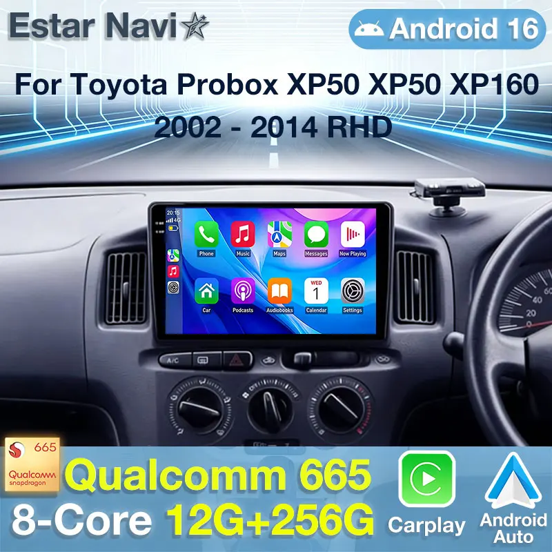 Android 16 Carplay Auto For Toyota Probox XP50 XP160 2002 - 2014 Right hand drive Car Radio DSP Player Video 8core Stereo BT GPS