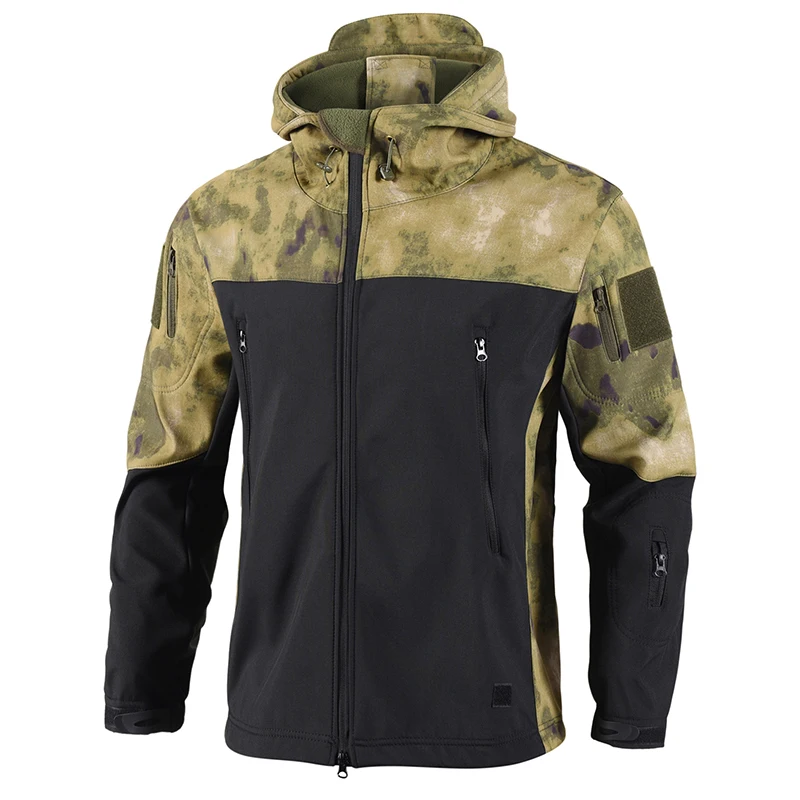 Men Waterproof Camouflage Tactical Jacket Outerdoor Windbreaker Camping Hiking Hooded Coats Patchwork Training Zip Up Jacket Man