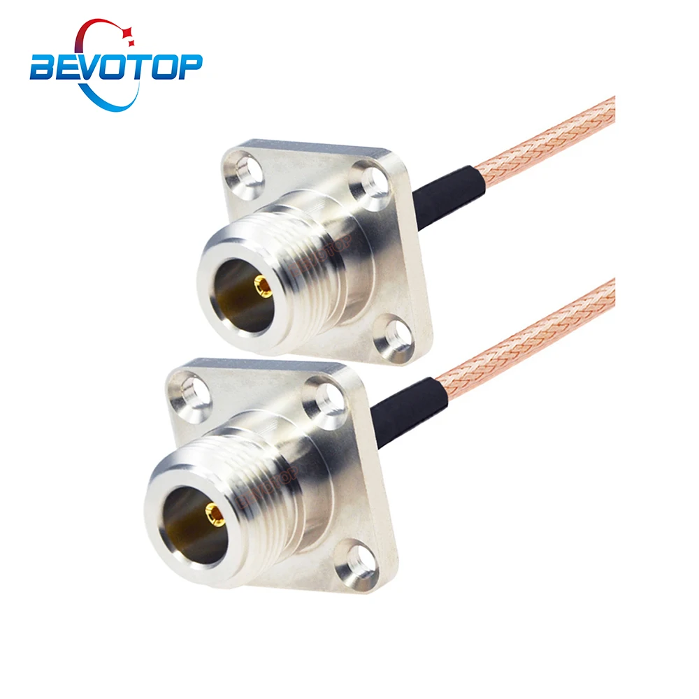 BEVOTOP N Type Panel Mount 4-Hole Flange Female to Female RG316 Cable Adapter 50Ohm Low Loss RF Coaxial Antenna Extension Jumper