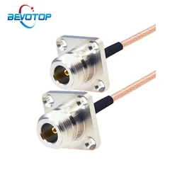 BEVOTOP N Type Panel Mount 4-Hole Flange Female to Female RG316 Cable Adapter 50Ohm Low Loss RF Coaxial Antenna Extension Jumper