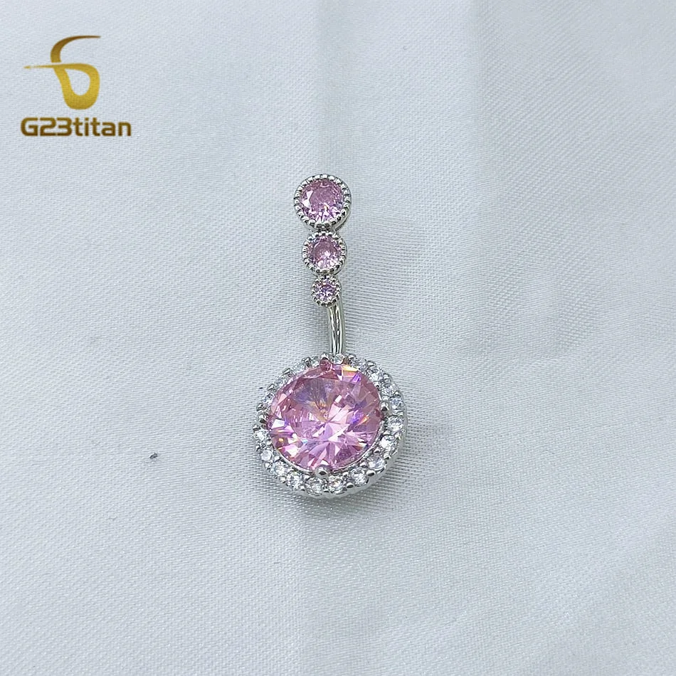 G23Titan Pink Crystal Zircon Belly Button Ring 14G G23 Titanium Bar Navel Ombligo Piercings Anti Allergic Body Jewelry for Women