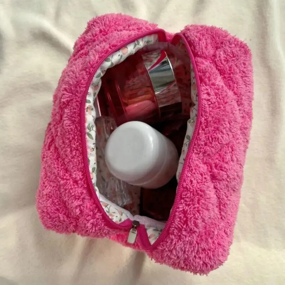 حقيبة مستحضرات تجميل مدمجة ذات سعة كبيرة، لون نقي، تصميم محمول، حقيبة أدوات الزينة، مادة قطيفة، حقيبة غسيل لتنظيم السفر على طراز Kawaii