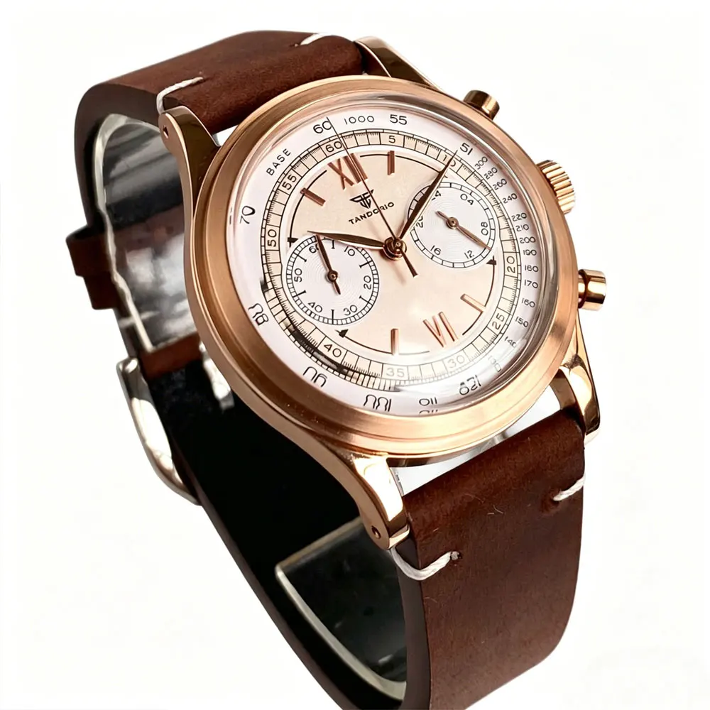 

Tandorio 38mm Quartz Miyota OS20 Watches for Men Domed Glass Stainless Steel Vintage Rose Gold Watch Chronograph Sport Clock