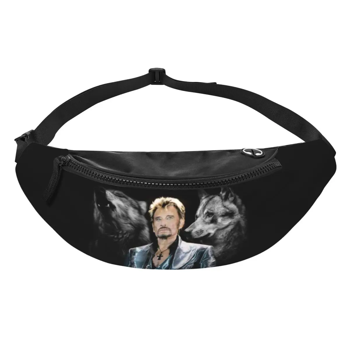 Custom Johnny Hallyday With Wolf Fanny Bag French Rock Singer Crossbody Waist Pack Men Women Running Phone Money Pouch