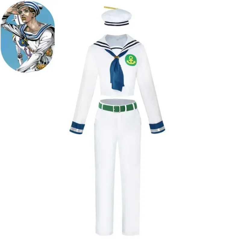 2025 Anime nuevo JoJoLion Higashikata Josuke disfraz Cosplay Gappy Josuk8 Jo2uke uniforme azul marino camisa hombre mujer Halloween marinero AA