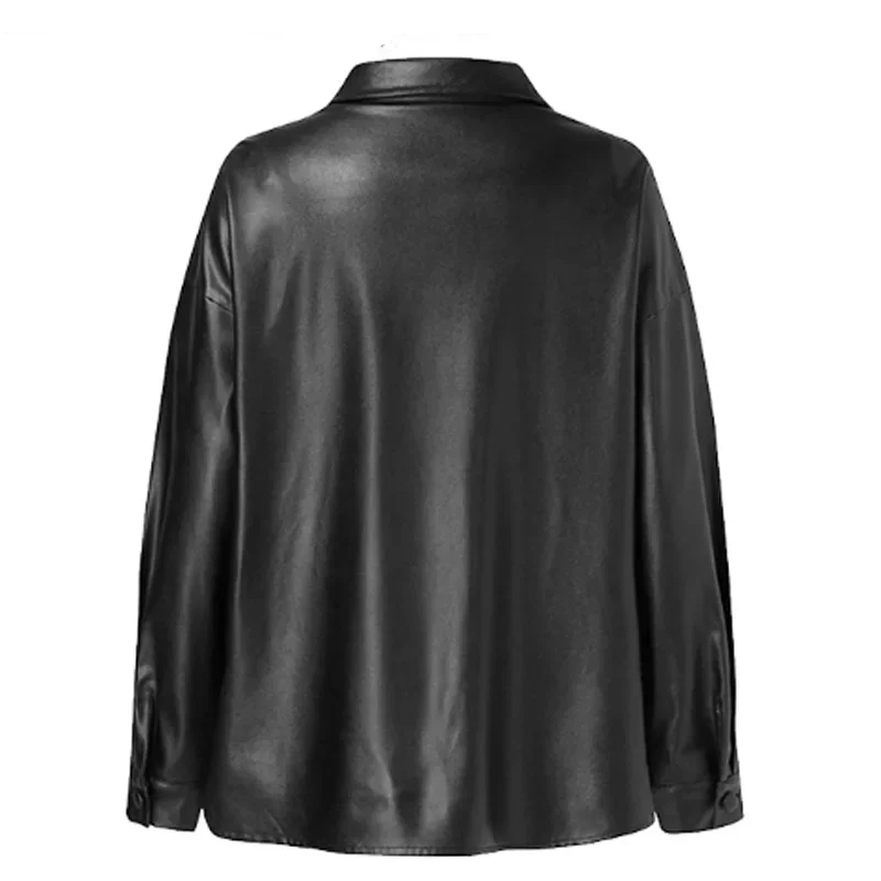 Women's New PU Leather Jacket Motorcycle Style Spring Autumn Single Breasted Lapel Casual Shirt Jacket