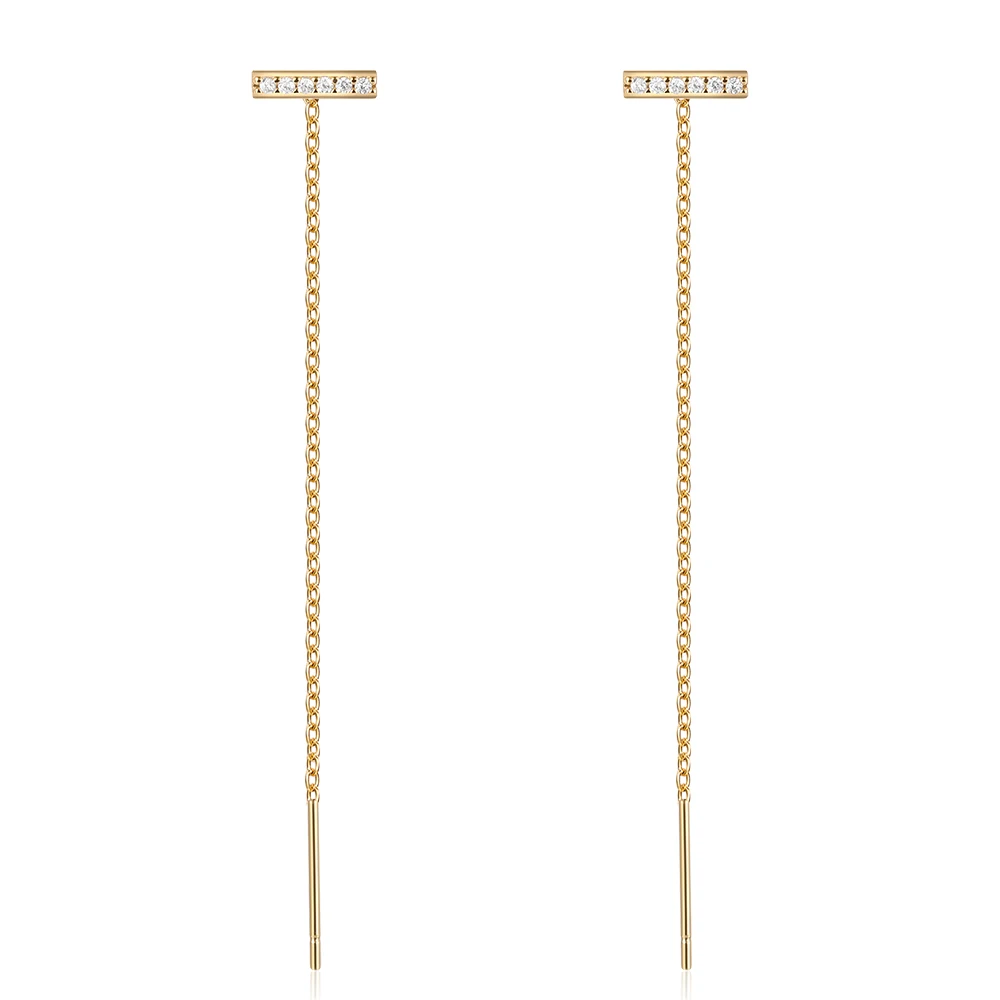 

925 Sterling Silver Single Row Zircon Chain Tassel Earline Studs Earrings For Women 2023 Korean Fashion Earring Jewerly