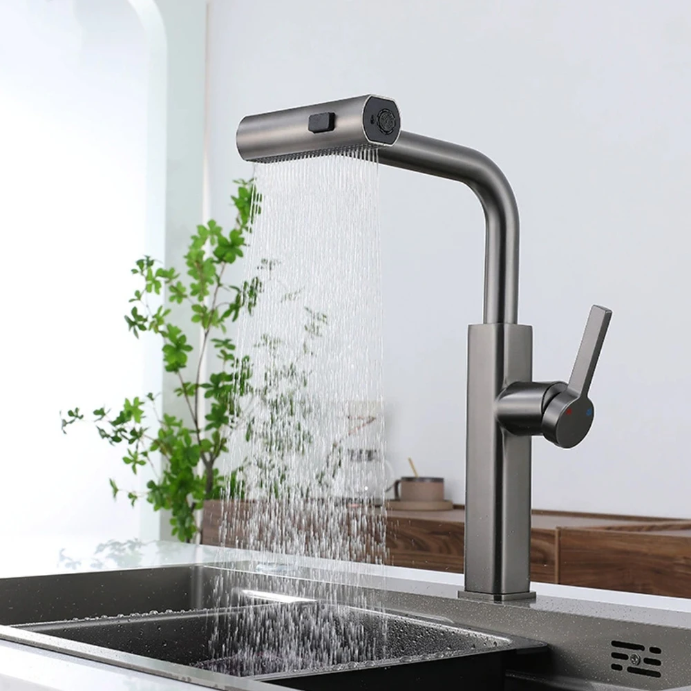 

360 Rotation Kitchen Mixer Faucet 304 Stainless Steel Tap Body 60 cm Hose Pulling Down 3 Mode Water Out Three Color