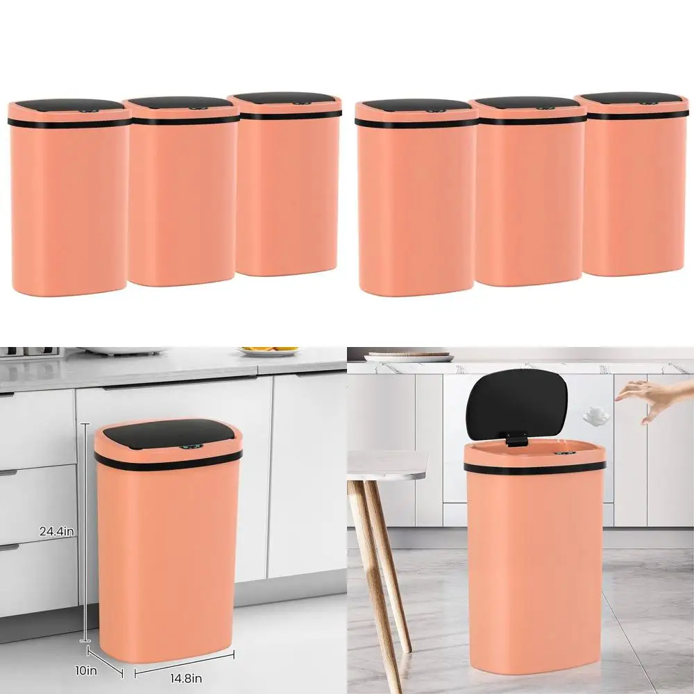 

50L Automatic Sensor Kitchen Trash Can with Lid, Ideal for Kitchen, Bathroom, and Bedroom (3-Pack, Pink)