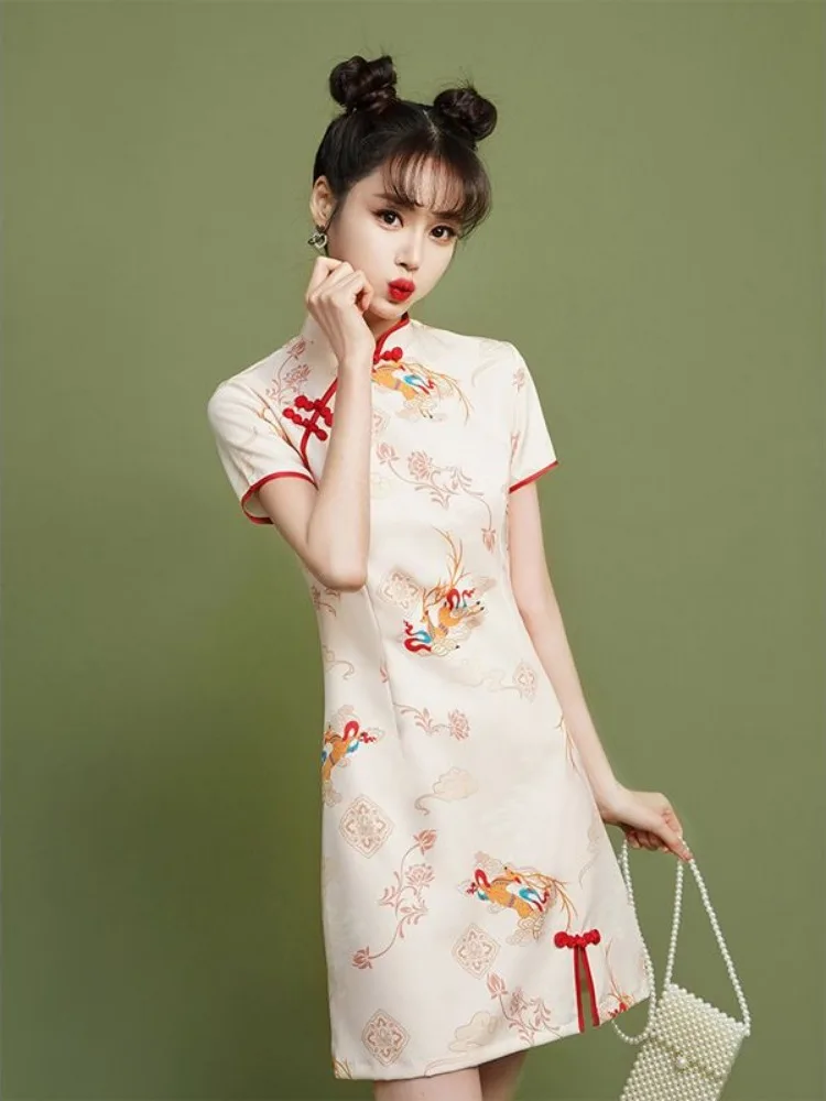 Dresses Women Chinese Style Elegant Sweet Simple All-match Comfortable Design Print Classic Ladies Fashion Summer Daily Retro