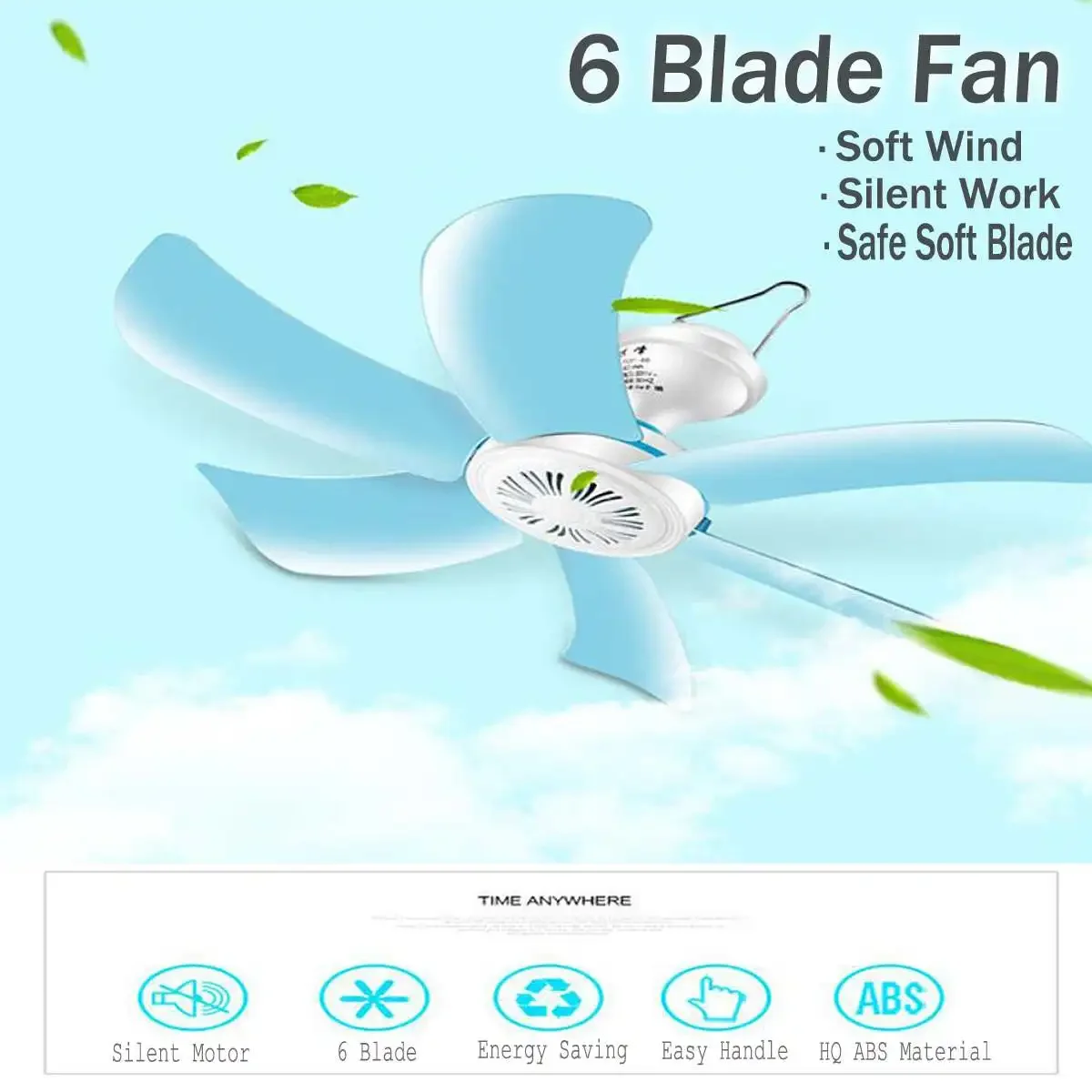 

8W Silent Plastic 6 Leaves Turn Mini breeze Ceiling Fan 40CM Hanging Electric Fan Student Ceiling Fans Soft Wind Household 220V