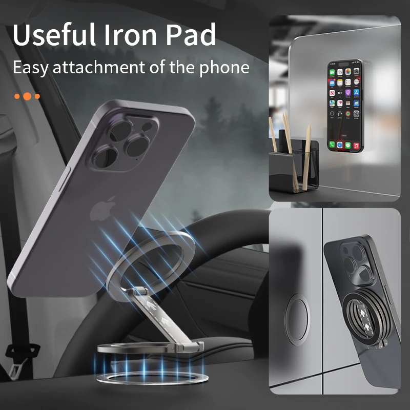 Suporte MagSafe magnético para iPhone 16/15/14 dupla face dobrável 360 °   Suporte de anel magnético giratório para telefone para Huawei/Xiaomi