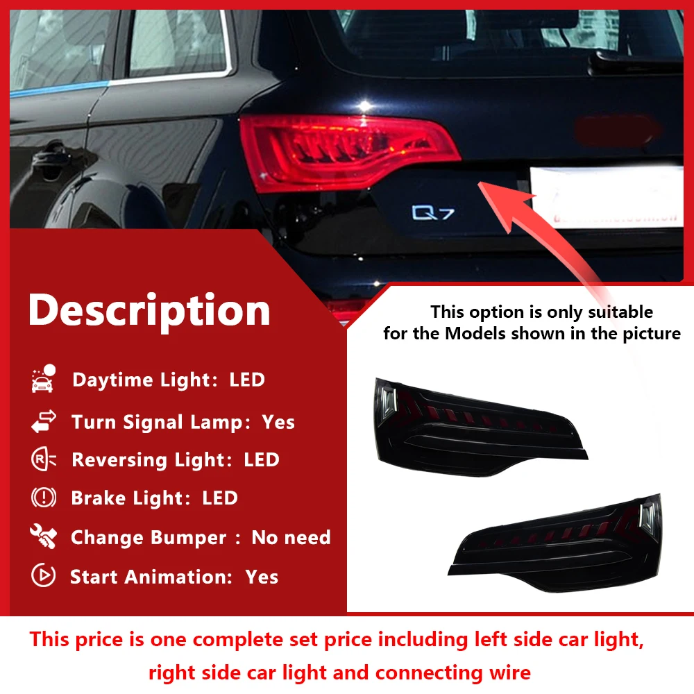 For Audi Q7 4L 2006-2015 Taillights Assembly Upgrade LED Accessories,Startup Effect,Streamer Turn Light,Plug and Play,Black-red image 3