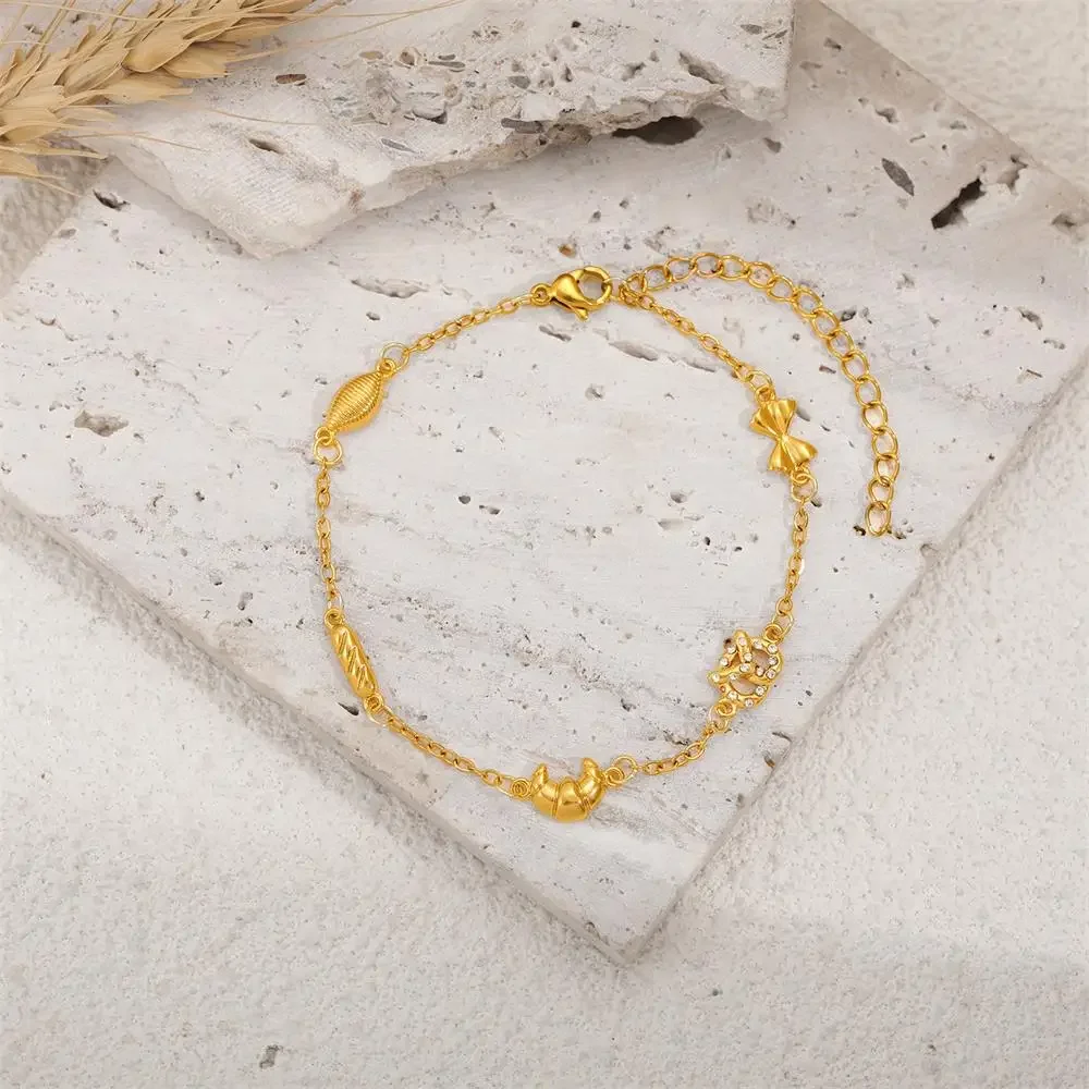 Bracelets en acier inoxydable pour femmes, zircone cubique en forme de cœur, couleur or, chaîne à maillons avec nœud papillon, bijoux de déclaration, cadeaux de fête