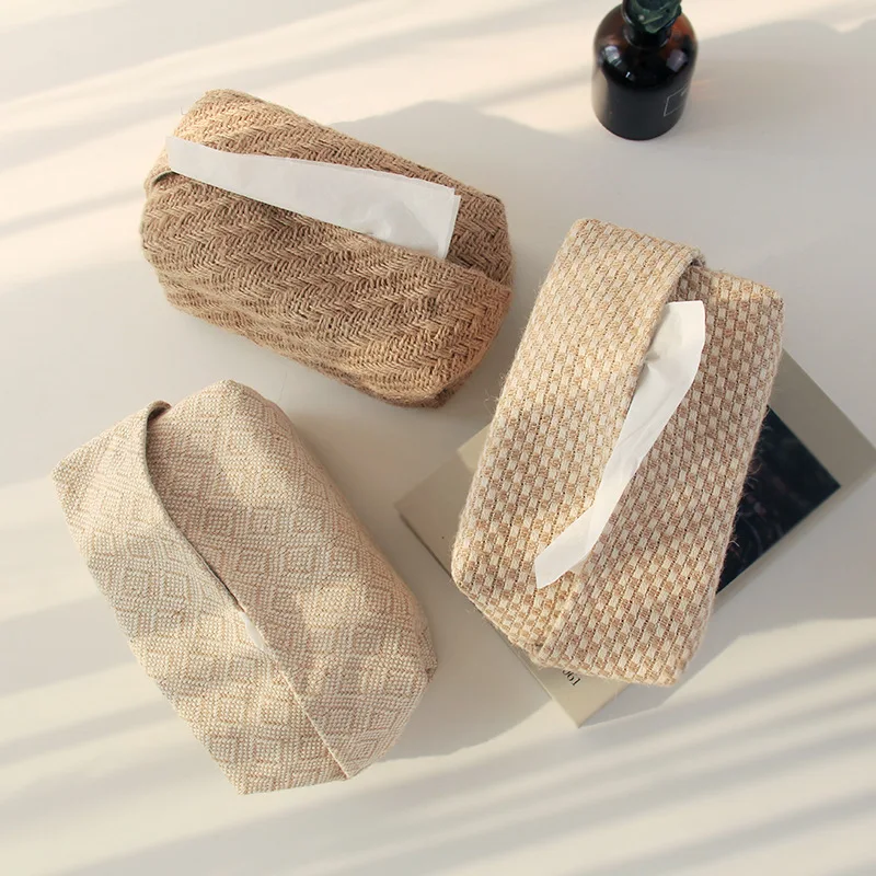

Japanese-Style Jute Tissue Case Napkin Holder for Living Room Table Tissue Boxes Container Home Car Papers Dispenser Holder