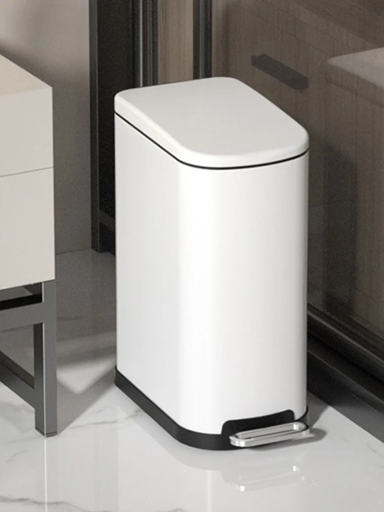 

Small Foot Pedal Stainless Steel Trash Can for Living Room Bedroom Wall Waste Paper Basket Home Use Quiet Descent Feature