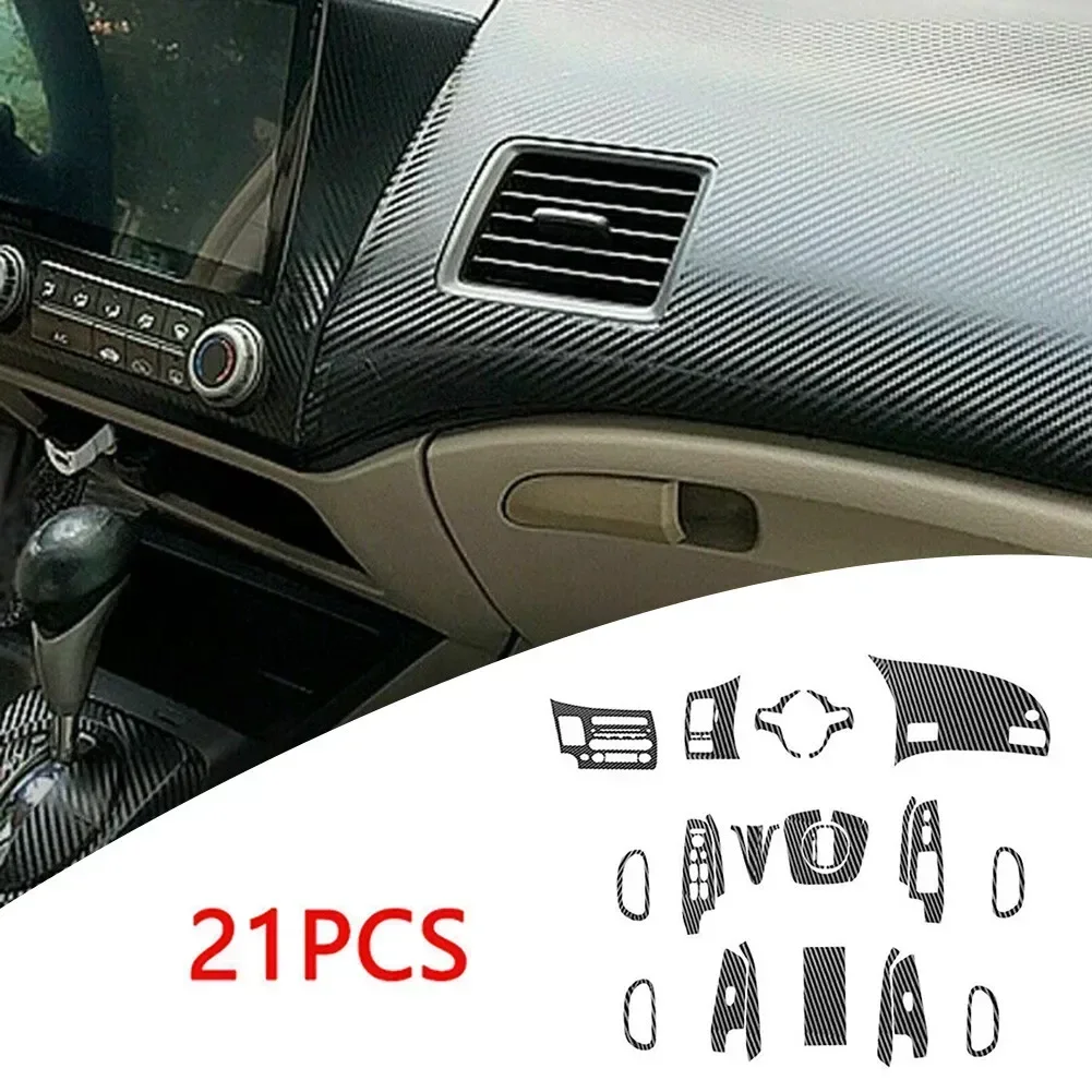 1 Juego de calcomanías interiores de coche con patrón de fibra de carbono 3D embellecedor para Honda Civic 2006-2011 Kit brillante piezas accesorios embellecedor envolvente Interior