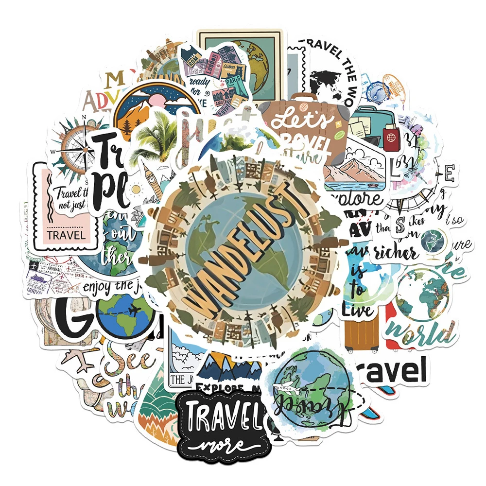 

10/30/50pcs Cartoon Outdoor Travel Stickers Retro Aesthetic Decals DIY Motorcycle Guitar Suitcase Notebook Waterproof Sticker De