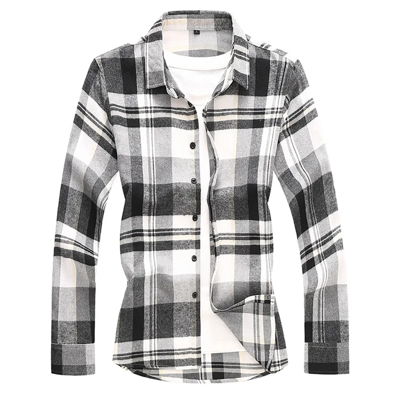 Brand For 2023 Spring Autumn Long Sleeves New Flannel Korea Style Oversize 6XL 7XL Shirt for Men\'s Plaid Harajuku Clothing