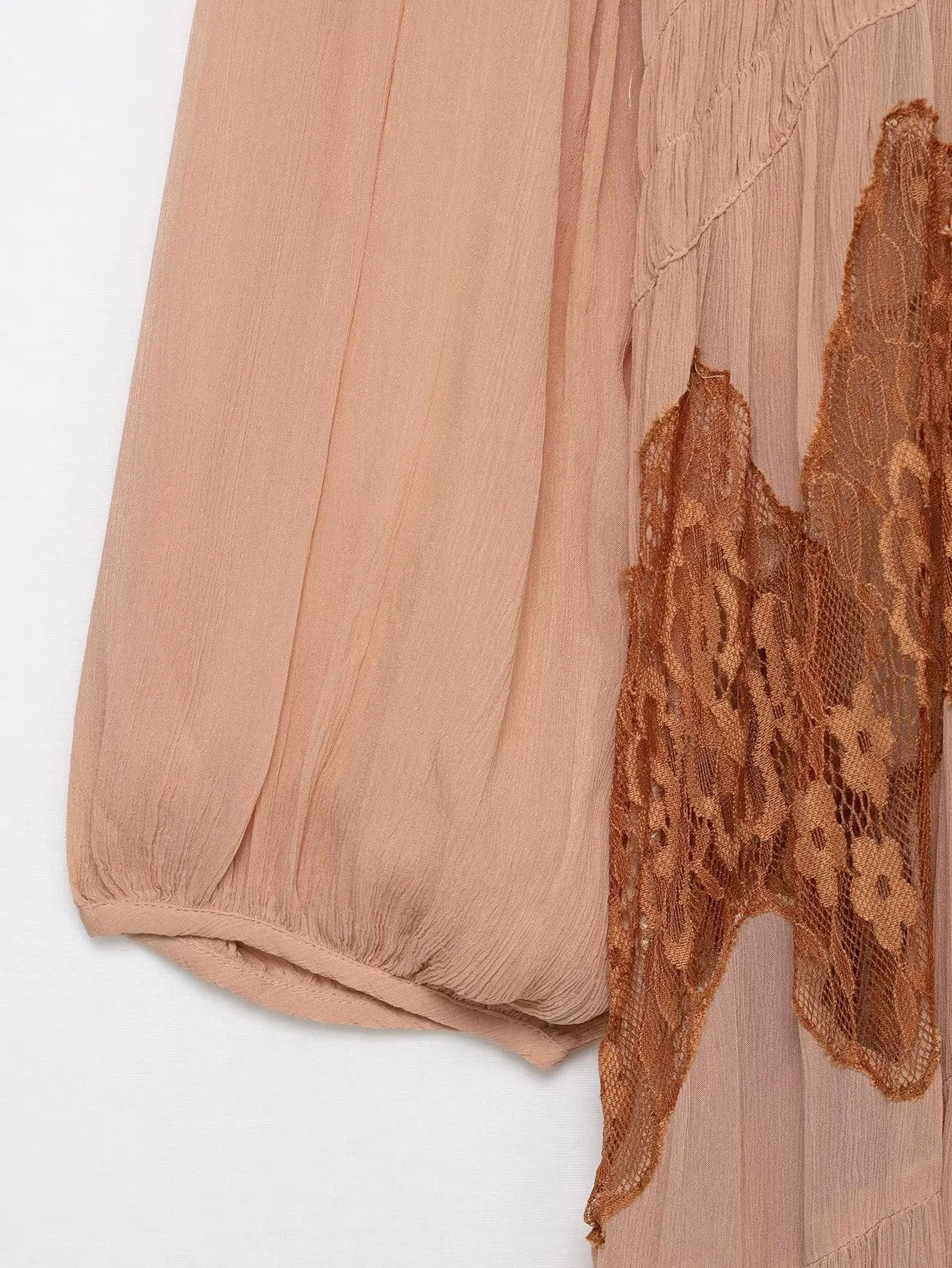 2025 women's autumn new neckline bow decoration casual loose temperament splicing lace long chiffon dress