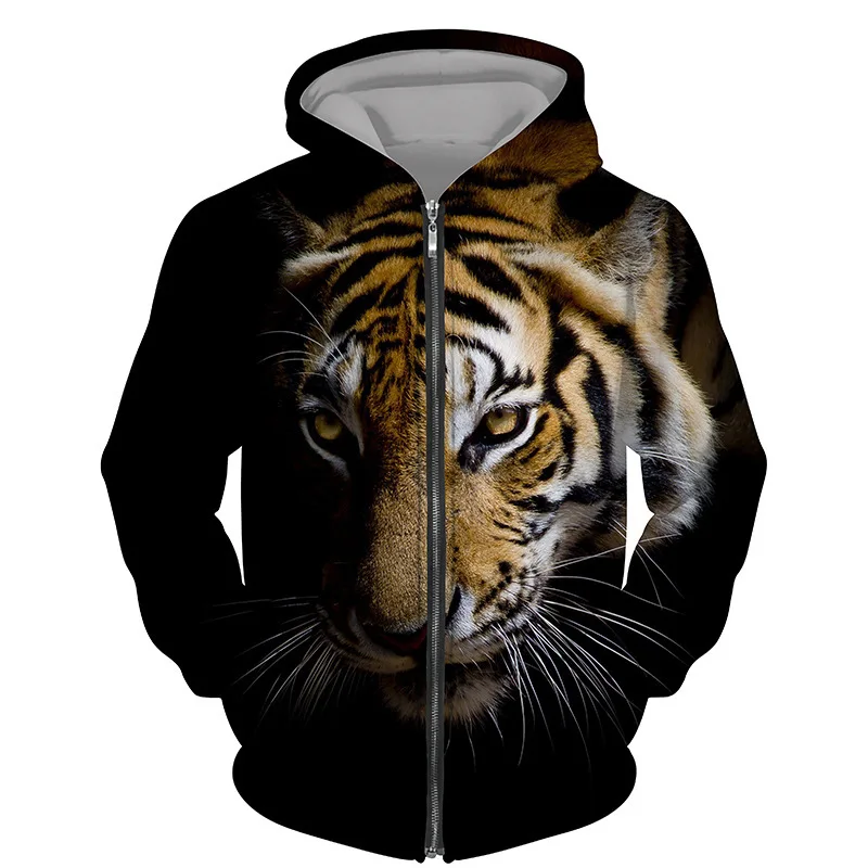 Hoodies 3d Printed Animals Tigers Zipper Sweatshirts Men Women Hooded Oversized Hoodie Kids Zip Up Sweatshirts Tracksuits Coat