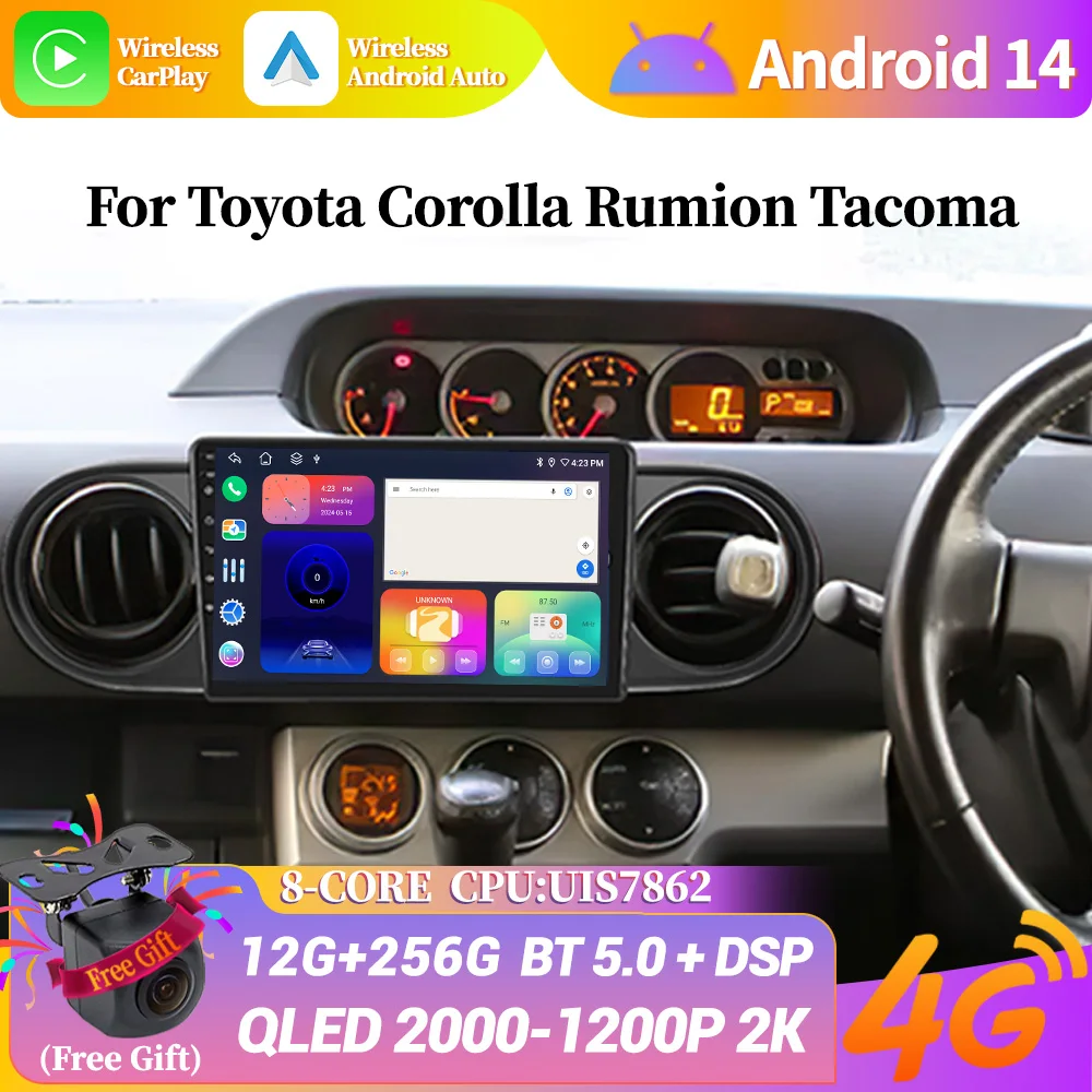 

Android 14 Wireless Carplay GPS Multimedia Stereo Screen For Toyota Corolla Rumion Tacoma Car Radio WIFI Navigation 2DIN