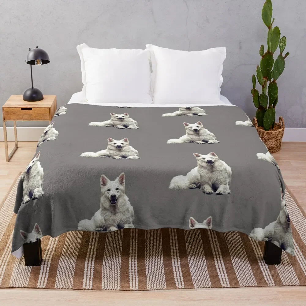 

White Swiss Shepherd Dog Throw Blanket sofa bed Thermals For Travel Large Blankets