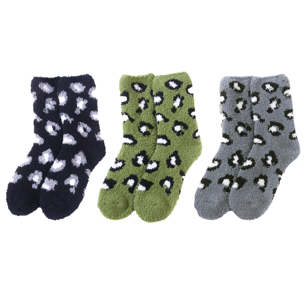 

3Pairs Coral Fleece Sleep Socks Winter Warm Hosiery Socks Mixed Color Soft Breathable Comfortable Floor Stockings
