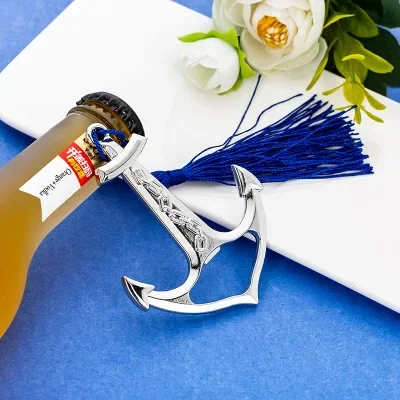 

50pcs Creative Silver Nautical Anchor Metal Beer Bottle Opener Personalized Favors and Gifts for Party Supplies Wedding