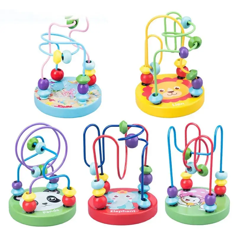 Baby Montessori Educational Math Toy Kids Circles Bead Wire Maze Roller Coaster for Children Montessori Wooden Toys Wood Puzzles