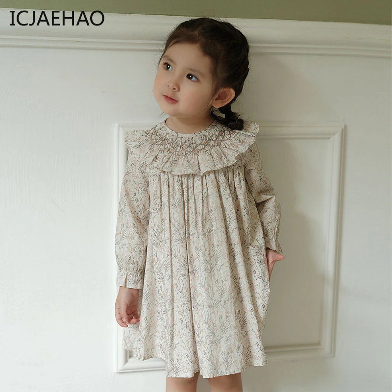 

ICJAEHAO 2024 Children's Floral Princess Dress Girls Pastoral High-end Wear Baby Long Sleeve Long Spring Matching Clothes