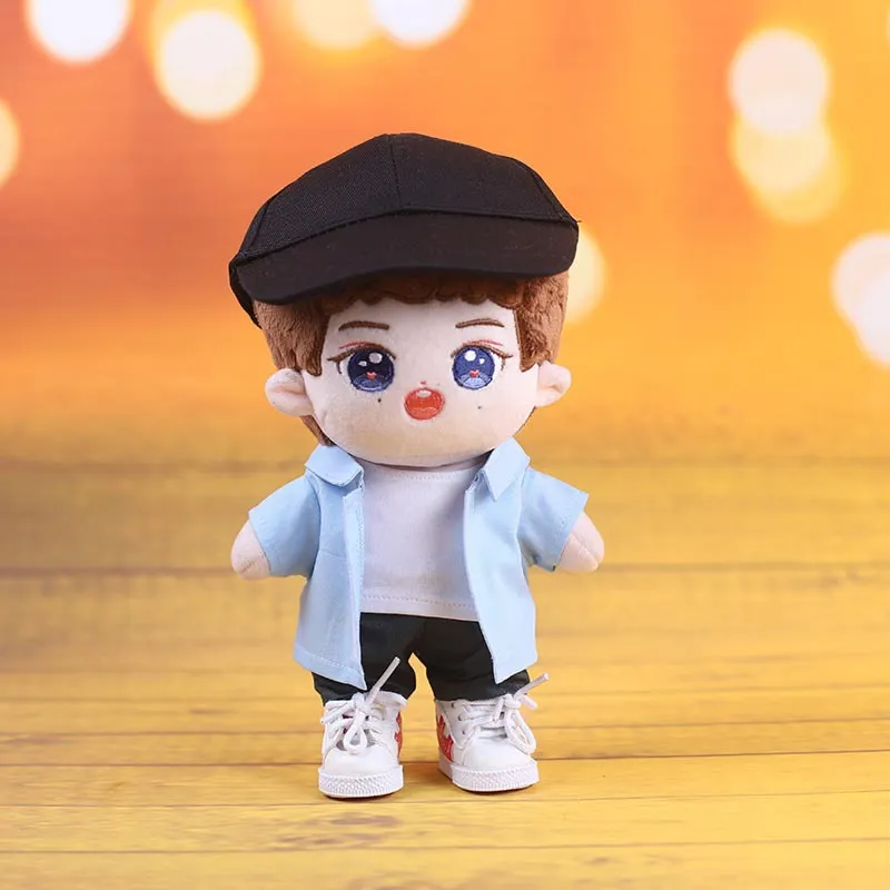 New Five-piece set 20cm star idol doll clothes sky blue vest and baseball cap for DIY 20cm Plush Doll Toy