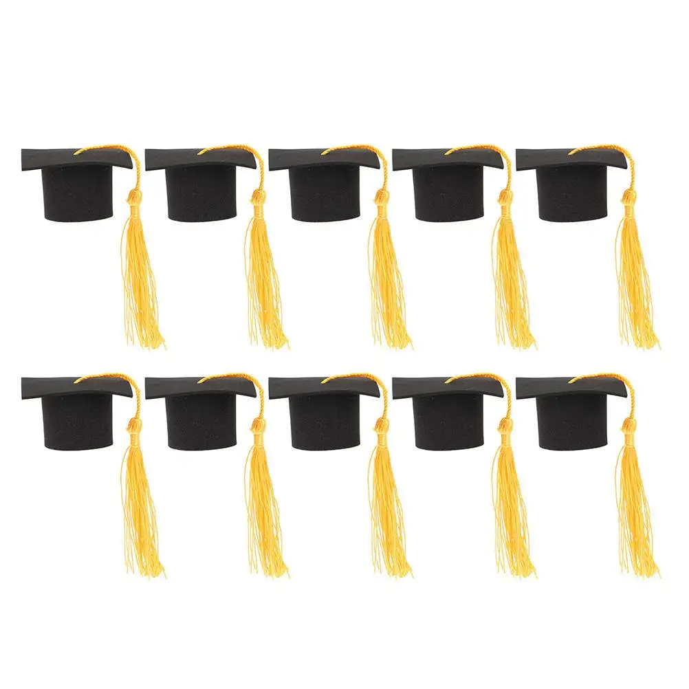 

12 Pcs Mini Graduation Caps Yellow Tassels Cake Decorations Grad Party Cupcake Toppers Polyester Decorations Safe Materials
