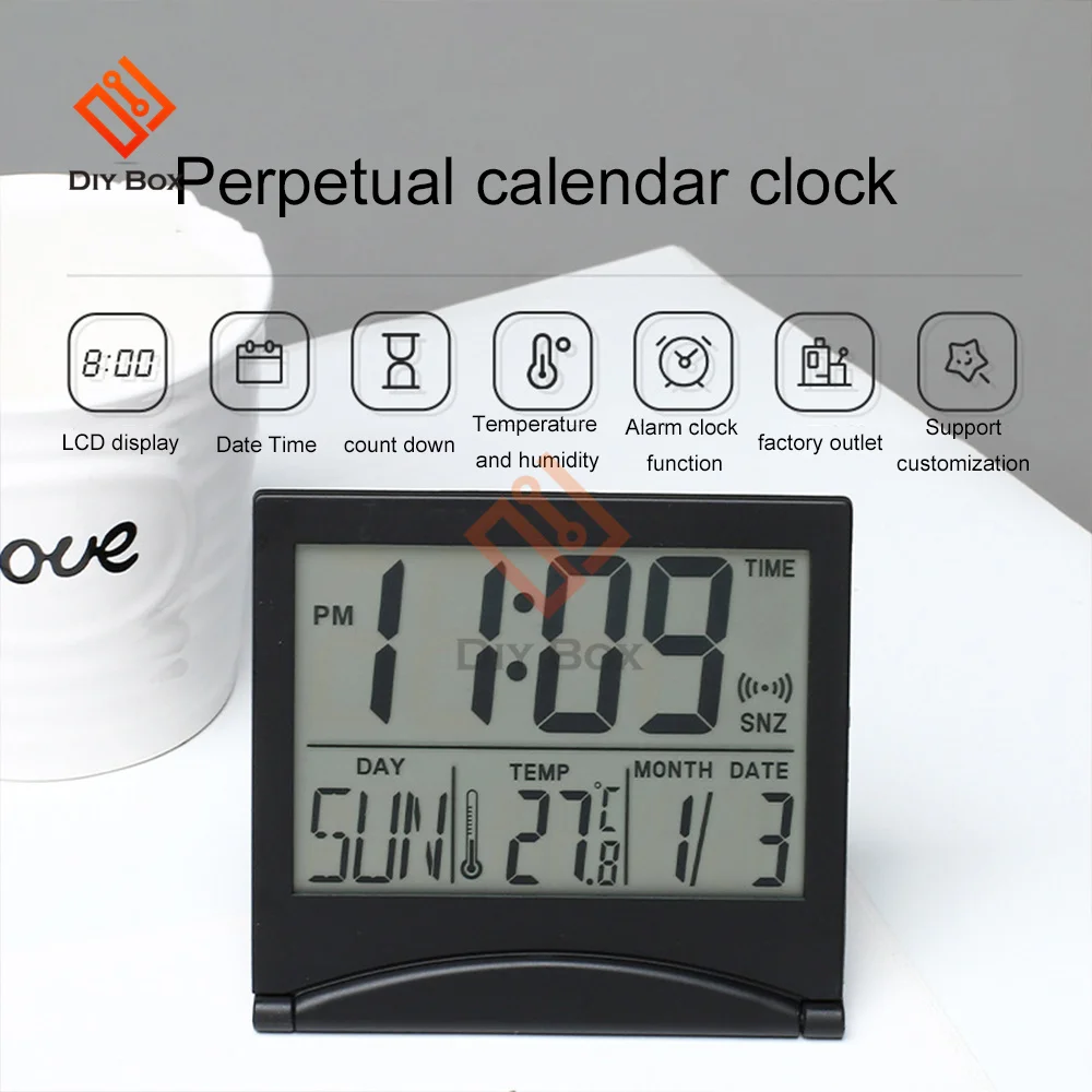 LCD Lipat Digital Jam Elektronik Termometer Higrometer Jam Alarm Desktop Stasiun Cuaca Desktop Sensor Suhu